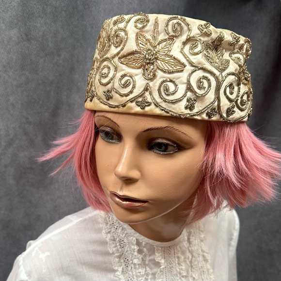 Vintage satin beaded pillbox hat Noreen Fashion - Picture 2 of 10